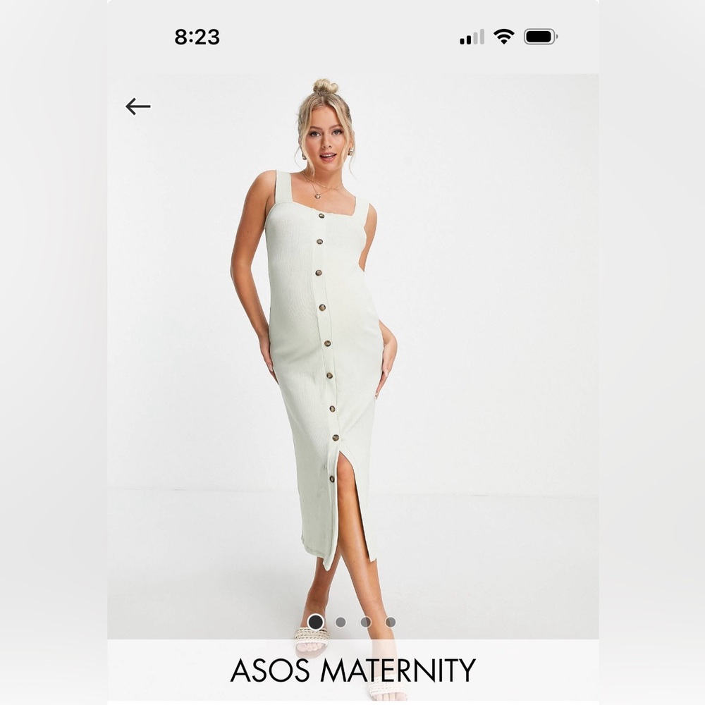 ASOS Maternity Button-Front Ribbed Midi Dress in Light Cream